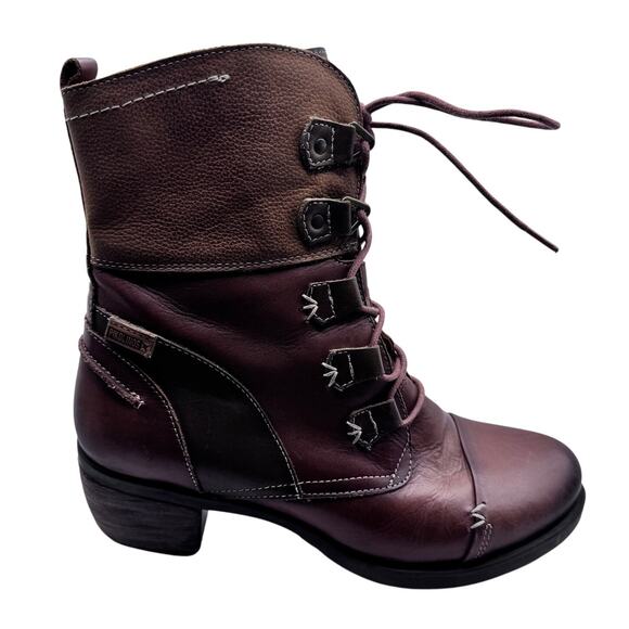 Pikolinos Leather Lace-Up Ankle Boots EU 38 (US 7.5) Brown Side Zip Lug Sole - Picture 1 of 10